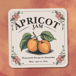 Antieke abrikozenjamlabelsticker met bloesems vierkante sticker