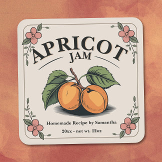 Antieke abrikozenjamlabelsticker met bloesems vierkante sticker