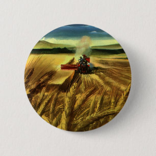 Antieke agrarische boerderij, tarweverbouw ronde button 5,7 cm