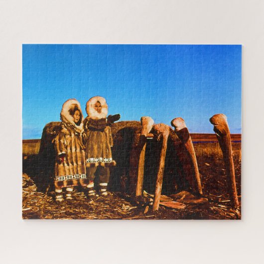 Antieke Alaska Bont geklede eskimo arctische plagg Legpuzzel (Horizontaal)
