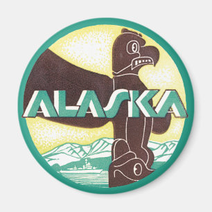 Antieke Alaska Reis Totempaal Adelaar Vogel Magneet
