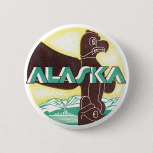 Antieke Alaska Reis Totempaal Adelaar Vogel Ronde Button 5,7 Cm