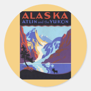 Antieke Alaska reisposter, Atlin en de Yukon Ronde Sticker