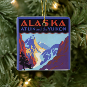 Antieke Alaskaanse Reisposter, Atlin en de Yukon Keramisch Ornament