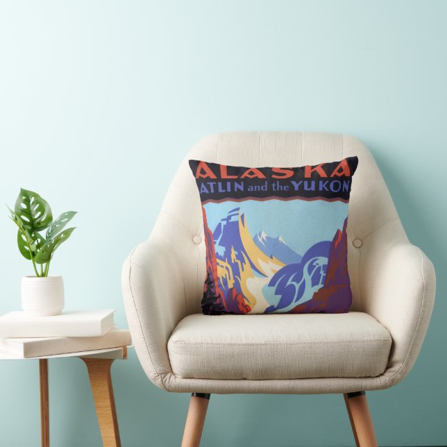 Antieke Alaskaanse Reisposter, Atlin en de Yukon Kussen (Stoel)