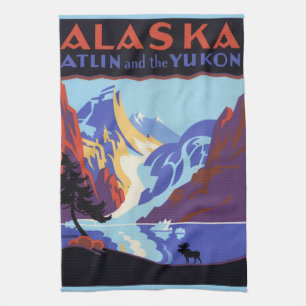 Antieke Alaskaanse reisposter, Atlin en de Yukon Theedoek