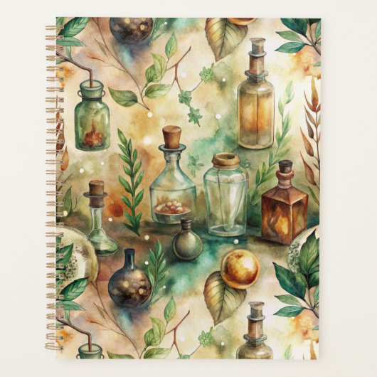Antieke Alchemieflessen Botanische Groen Planner (Voorkant)