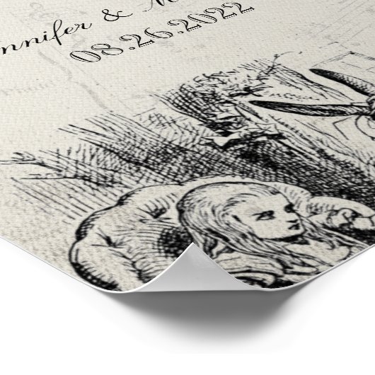Antieke Alice In Wonderland Trouwgastenboek Poster (Hoek)