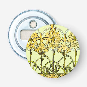 Antieke Alphonse Mucha Art Nouveau lelie patroon Button Flesopener