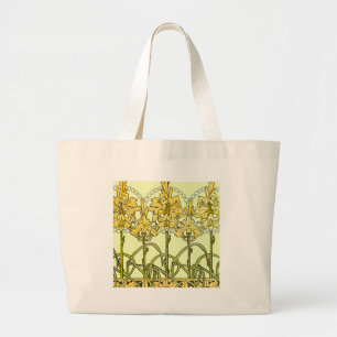 Antieke Alphonse Mucha Art Nouveau lelie patroon Grote Tote Bag