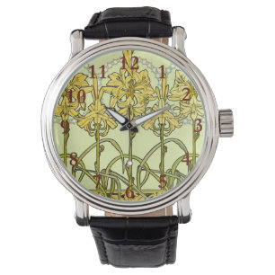Antieke Alphonse Mucha Art Nouveau lelie patroon Horloge