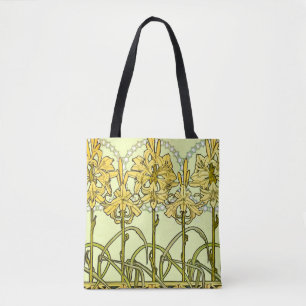 Antieke Alphonse Mucha Art Nouveau lelie patroon Tote Bag
