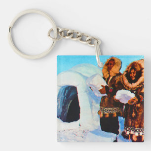 Antieke Amerikaanse Alaska igloobouwers Sleutelhanger
