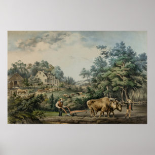 Antieke Amerikaanse boerenscène van Currier and Iv Poster