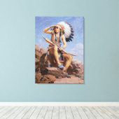 Antieke Amerikaanse Indiaan, The Scout door Leigh Canvas Afdruk (Insitu (Houten vloer))