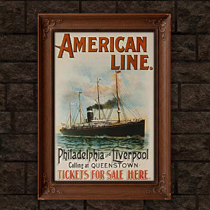 Antieke Amerikaanse Stoomschipreclame Poster