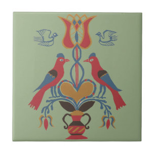 Antieke Amerikaanse volks kunst vogels hart bloemm Tegeltje