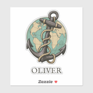 Antieke Anker & Wereldbol: Zeevarende Wereldreizig Sticker