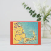 Antieke ansichtkaart met kaart van Boston Cape Cod (Staand voorkant)