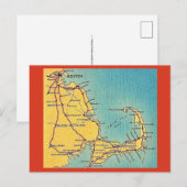 Antieke ansichtkaart met kaart van Boston Cape Cod (Voorkant / Achterkant)