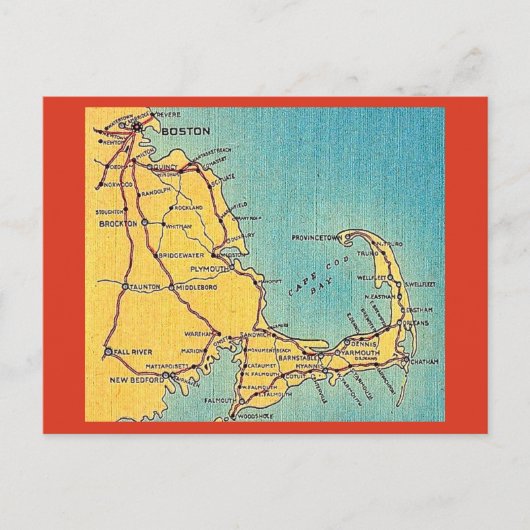 Antieke ansichtkaart met kaart van Boston Cape Cod (Voorkant)