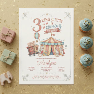 Antieke Aquarel Circus Drilling Baby Shower Kaart