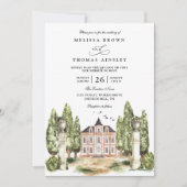 Antieke Aquarel Engelse Landhuis QR Code Bruiloft Kaart (Voorkant)