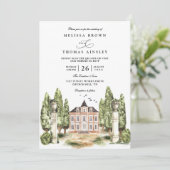 Antieke Aquarel Engelse Landhuis QR Code Bruiloft Kaart (Staand voorkant)
