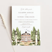 Antieke Aquarel Engelse Landhuis QR Code Bruiloft Uitnodiging Briefkaart