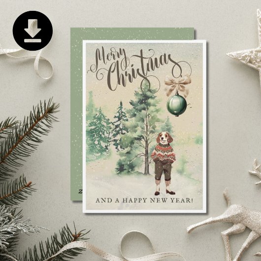 Antieke Aquarel Jachthond Hond Feestdagenkaart