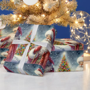 Antieke aquarel Kerstman Cadeaupapier