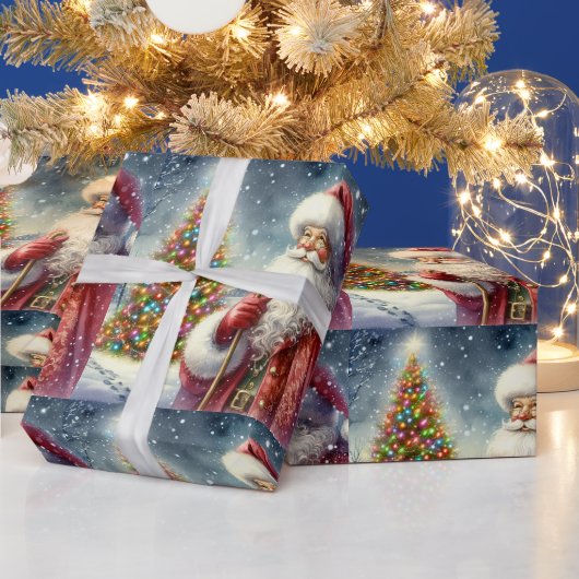Antieke aquarel Kerstman Cadeaupapier (Feestdagen)