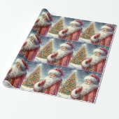 Antieke aquarel Kerstman Cadeaupapier (Uitgerold)