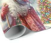 Antieke aquarel Kerstman Cadeaupapier (Rol Hoek)
