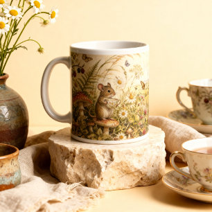 Antieke Aquarel Muis Cottagecore Woud Grote Koffiekop