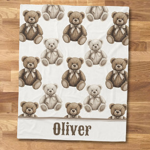 Antieke Aquarel Teddybeer Fleece Deken