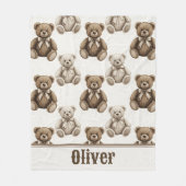 Antieke Aquarel Teddybeer Fleece Deken (Voorkant)