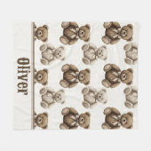 Antieke Aquarel Teddybeer Fleece Deken (Voorkant (Horizontaal))