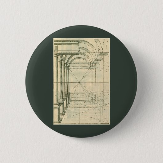 Antieke architectuur, bogen kolommen perspectief ronde button 5,7 cm (Voorkant)