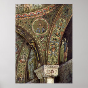 Antieke architectuur, decoratieve boog in een kerk poster