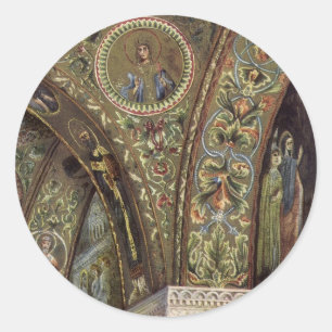 Antieke architectuur, decoratieve boog in een kerk ronde sticker