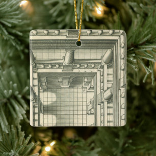 Antieke architectuur, perspectief van binnenplaats keramisch ornament