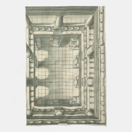 Antieke architectuur, perspectief van binnenplaats theedoek