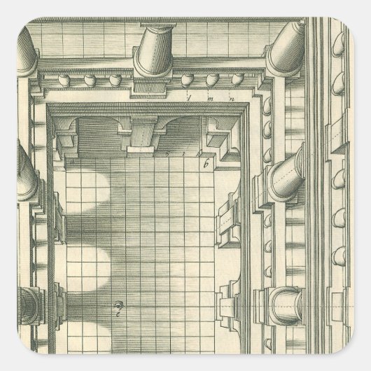 Antieke architectuur, perspectief van de atriumbin vierkante sticker (Voorkant)