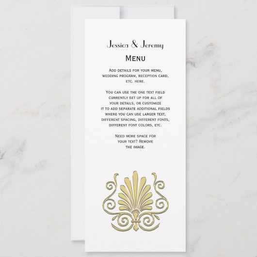 Antieke Art Deco Goud Plume Arabesk Kaart (Achterkant)