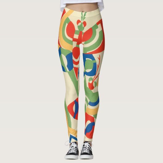 Antieke Art Deco Jazz Pochoir Tuin Vlinders Leggings (Voorkant)