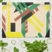 Antieke Art Deco Pochoir Jazz Geometrische Vormen Theedoek (Gevouwen)