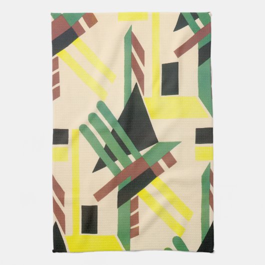 Antieke Art Deco Pochoir Jazz Geometrische Vormen Theedoek (Verticaal)