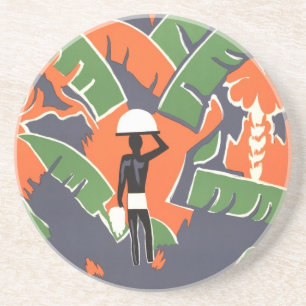 Antieke Art Deco-reis, inboorling in Afrikaanse ju Zandsteen Onderzetter