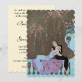 Antieke Art Deco, vuurwerk trouw uitnodiging (Voorkant / Achterkant)